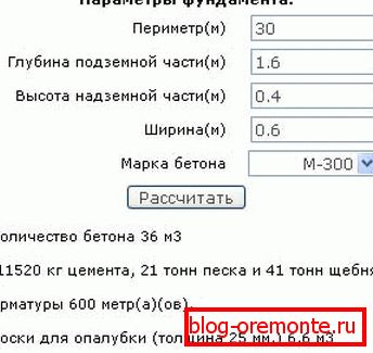 На фота онлайн-праграма для вылічэнняў аб'ёму сумесі.