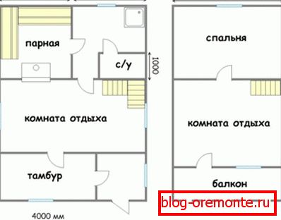 Праект дома 6х9 з бруса з мансардай (першы і мансардны паверх)