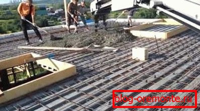 Кладка бетону на потолочное пакрыццё з арматурай Кладка бетону на потолочное пакрыццё з арматурай